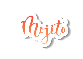 Modern calligraphy lettering of Mojito in red orange gradient with white outline and shadow on white background for bar menu, cocktail menu, advertisement, cafe, restaurant, packaging, flyer, sticker