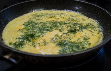 Rustic omelette with dill.