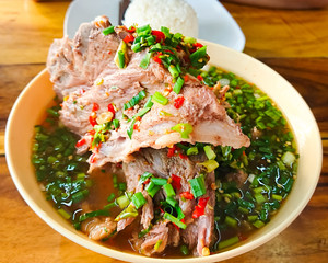 Hot and spicy soup with pork neck bones and Thai herbs that we called "LENG SAP". This is one of the most popular food in Thailand