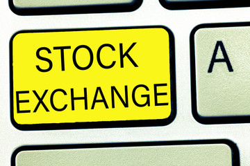Fototapeta premium Conceptual hand writing showing Stock Exchange. Business photo text An electronic market where owners of businesses get together.