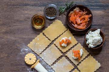 ravioli with salmon and cream cheese cooking process
