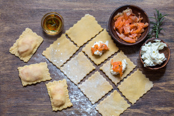 ravioli with salmon and cream cheese cooking process