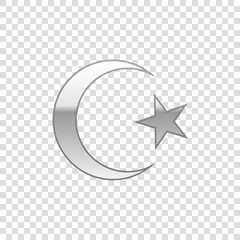 Silver Star and crescent - symbol of Islam isolated object on transparent background. Religion symbol. Flat design. Vector Illustration