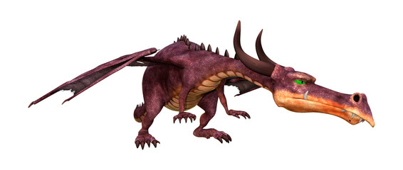 3D Rendering Fairy Tale Dragon on White
