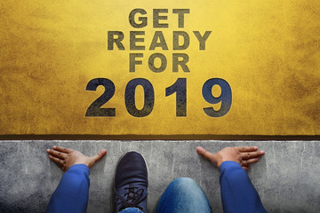 2019 Year Concept. Top view of a Man on Start line, Get Ready for New Challenge