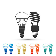 Economical LED illuminated lightbulb and fluorescent light bulb icon isolated on white background. Save energy lamp. Set elements in colored icons. Flat design. Vector Illustration