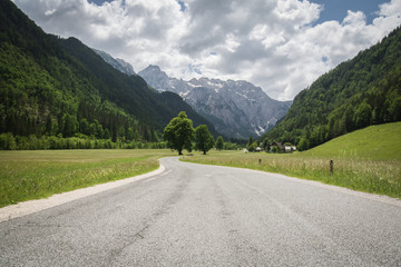 Naklejka premium empty alpine mountain road in logar valley, Slovenia 