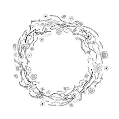 Flowers wreath in doodle style. Vector ilustration.