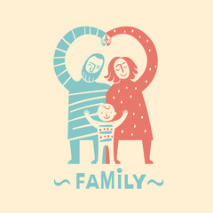 Logo style image of a happy family.