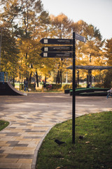 sign in autumn Park in the morning