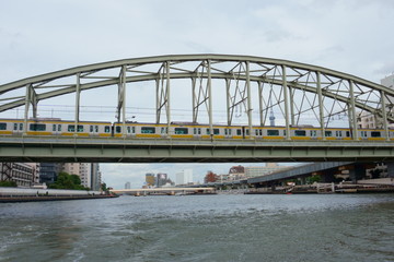 Fototapeta premium electric train on the bridge over the Tokyo Sumida River