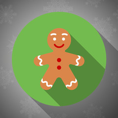 Christmas gingerbread man. Flat icon with long shadow