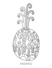 Fototapeta premium Pineapple doodle decorative element isolated on a white background