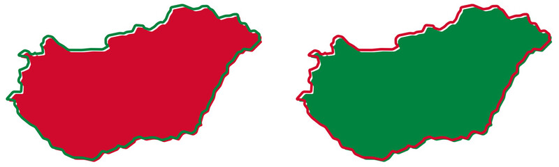 Simplified map of Hungary outline. Fill and stroke are national colours.