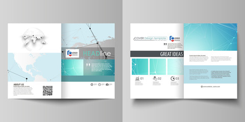 The minimalistic vector illustration of the editable layout of two A4 format modern covers design templates for brochure, flyer, report. Futuristic high tech background, dig data technology concept.
