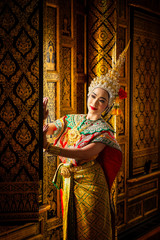 Art culture Thailand Dancing in masked khon in literature ramayana,Thai classical monkey masked, Khon,Thailand © tongpatong
