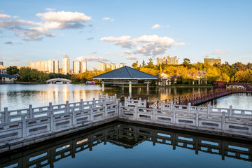Fototapeta premium Blue lake in the public park
