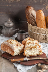 Homemade bread on natural leaven without yeast. Focaccia. Mini-bakery. The concept of healthy eating