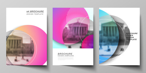 The vector layout of A4 format modern cover mockups design templates for brochure, magazine, flyer, booklet, annual report. Creative modern bright background with colorful circles and round shapes