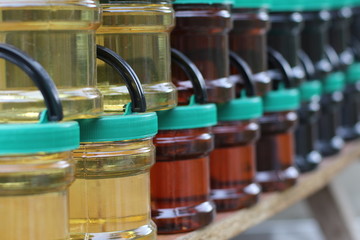 Honey in plastic jars