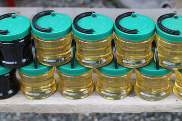 Honey in plastic jars