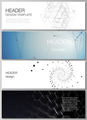 The minimalistic vector illustration of the editable layout of headers, banner design templates. Technology, science, future concept abstract futuristic backgrounds.