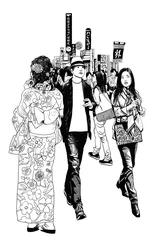 Poster Voetgangers in een straat van Tokyo © Isaxar