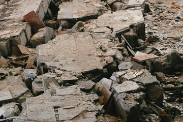 Fototapeta na wymiar Wreckage of the destroyed building and crash.