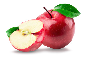 Red apple whole pieces isolated on white background
