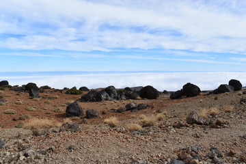 Big lava stones at the hiking trail to the big famous volcano Pico del Teide in Tenerife, Europe
