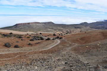 Hiking trail to the big famous volcano Pico del Teide in Tenerife, Europe