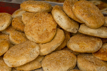 tandoor bread with sesame in the Indian bakery