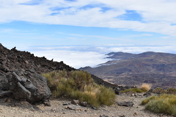 Beautiful scenery over the clouds from the big famous volcano Pico del Teide in Tenerife, Europe