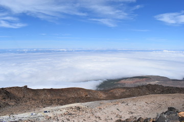 Beautiful scenery over the clouds from the big famous volcano Pico del Teide in Tenerife, Europe