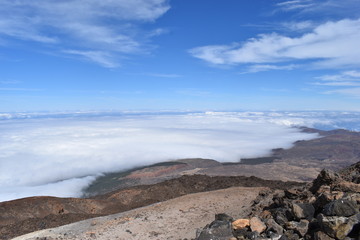 Beautiful scenery over the clouds from the big famous volcano Pico del Teide in Tenerife, Europe