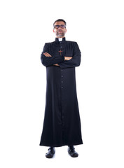 Full length priest crossed arms with soutane