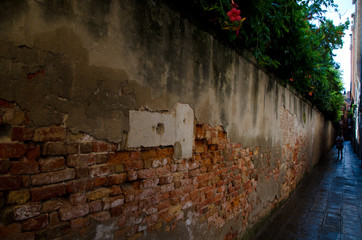 Brick wall on Fondamenta Rezzonico, Venice