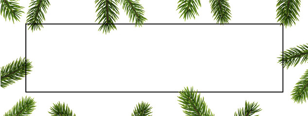 Obraz premium Christmas and New Year banner with frame and fir branches.