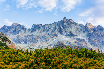 A fragment of the Main Ridge Tatra Mountains in Slovakia. Wonderful autumn landscape in the Tatras in the morning.