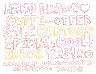 Color sketch funny handwritten font. Optimistic hand-drawn outline letters.