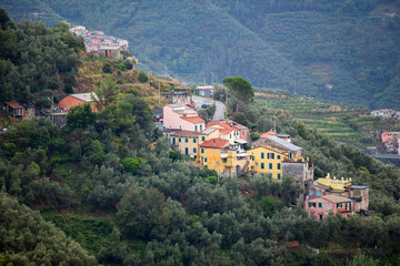 Obraz premium Old village on the hills in Liguria, Italy