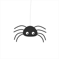 Simple vector of a black spider hanging by a thread.