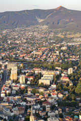 Aerial shot of Liberec city from hotair balloon