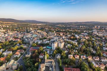Aerial shot of Liberec city from hotair balloon