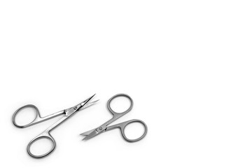 Nail Clippers for nail and cuticle care. Scissors of different size on white background.
