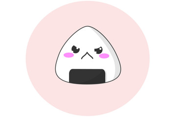 Vector of a delicious kawaii rice ball with an angry face.