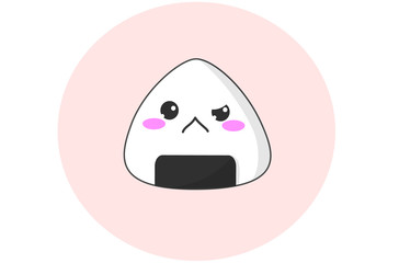 Vector of a delicious kawaii rice ball with confused and angry face.