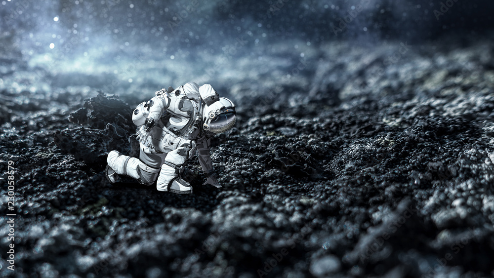 Canvas Prints astronaut starting to run. mixed media
