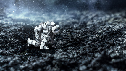 Astronaut starting to run. Mixed media