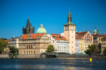 Fototapeta premium Charles Bridge and lookout tower in Prague, Czech Republic.